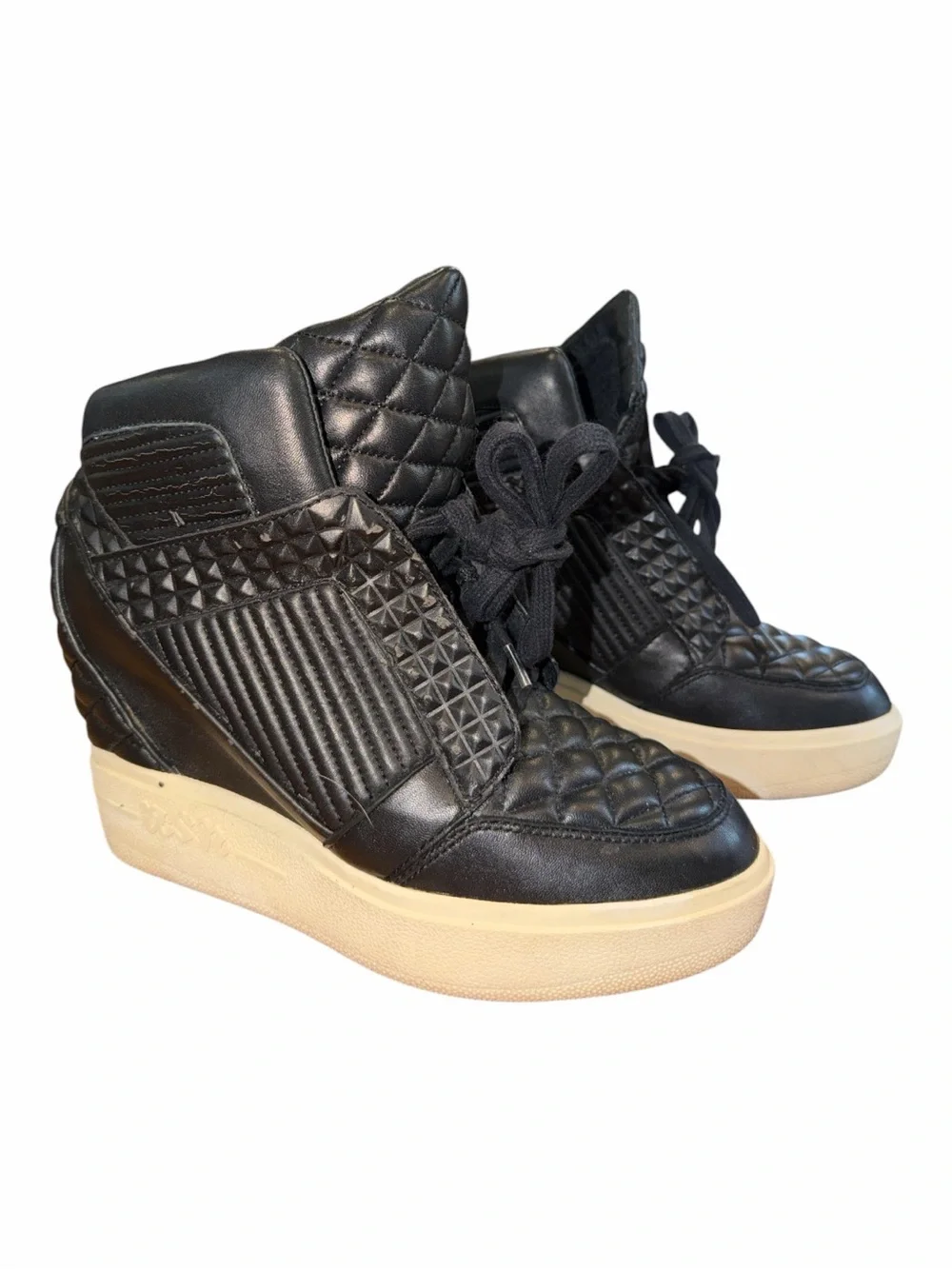 Black Quilted Wedge Sneakers with Platform Sole
